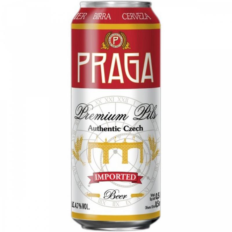 Пиво светлое пастеризованное фильтрованное 4,7% Praga Premium Pils, 500 мл., ж/б