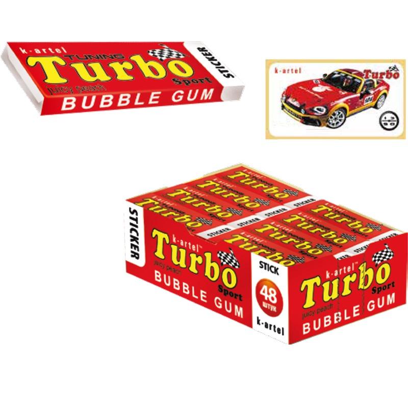 Жевательная резинка Turbo со вкусом персика с наклейкой 14 гр., картон