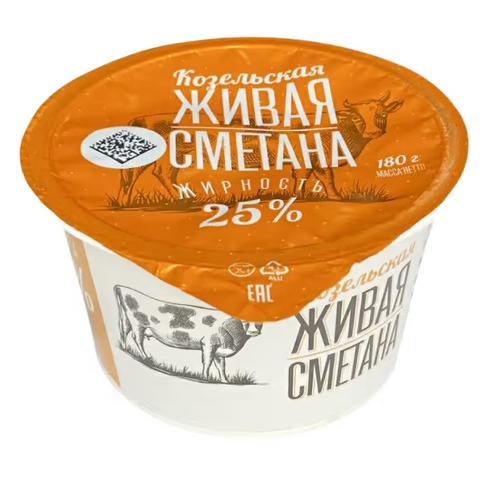 Сметана Козельская живая 25%, 180 гр., стакан