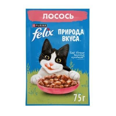 Корм для кошек Felix влажный для взрослых кошек Природа вкуса лосось в соусе 75 гр., пауч