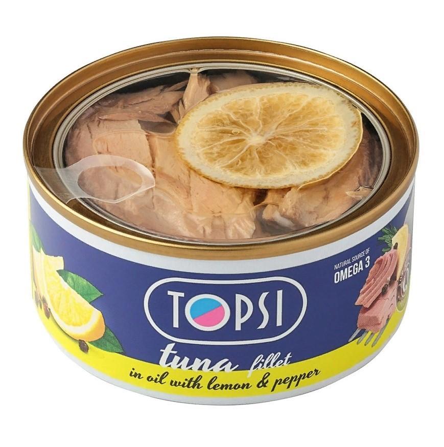 Тунец TOPSI филе в масле с лимоном 180 гр., ж/б