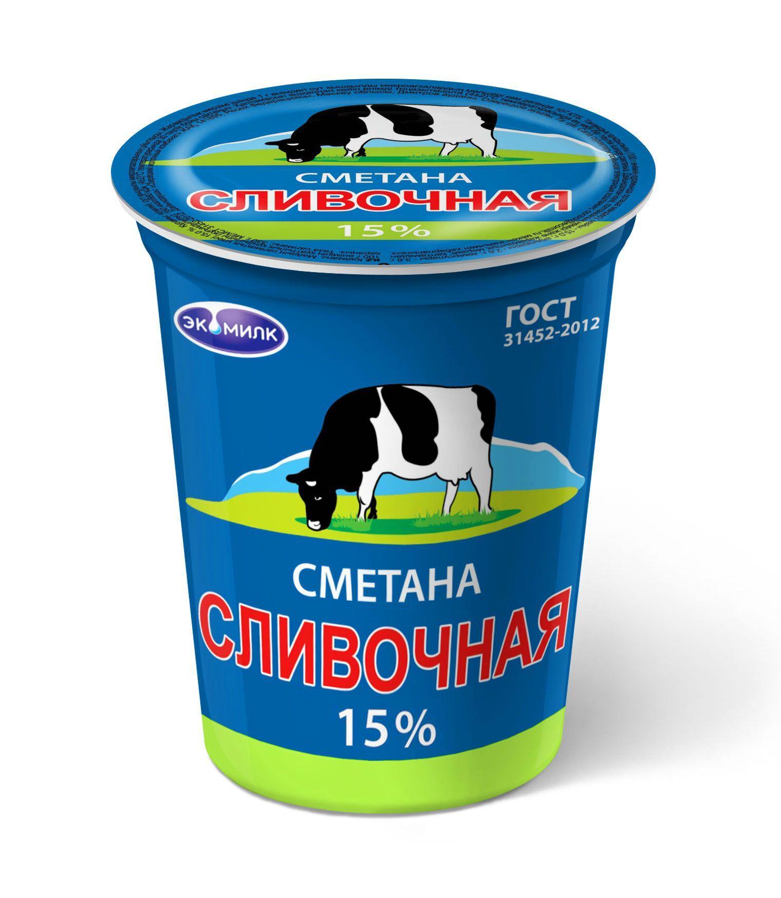 Сметана Сливочная Экомилк 15% 300 гр., ПЭТ