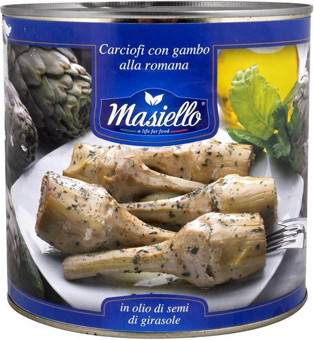 Артишоки Masiello alla Romana с хвостиком в масле 2,45 кг., ж/б