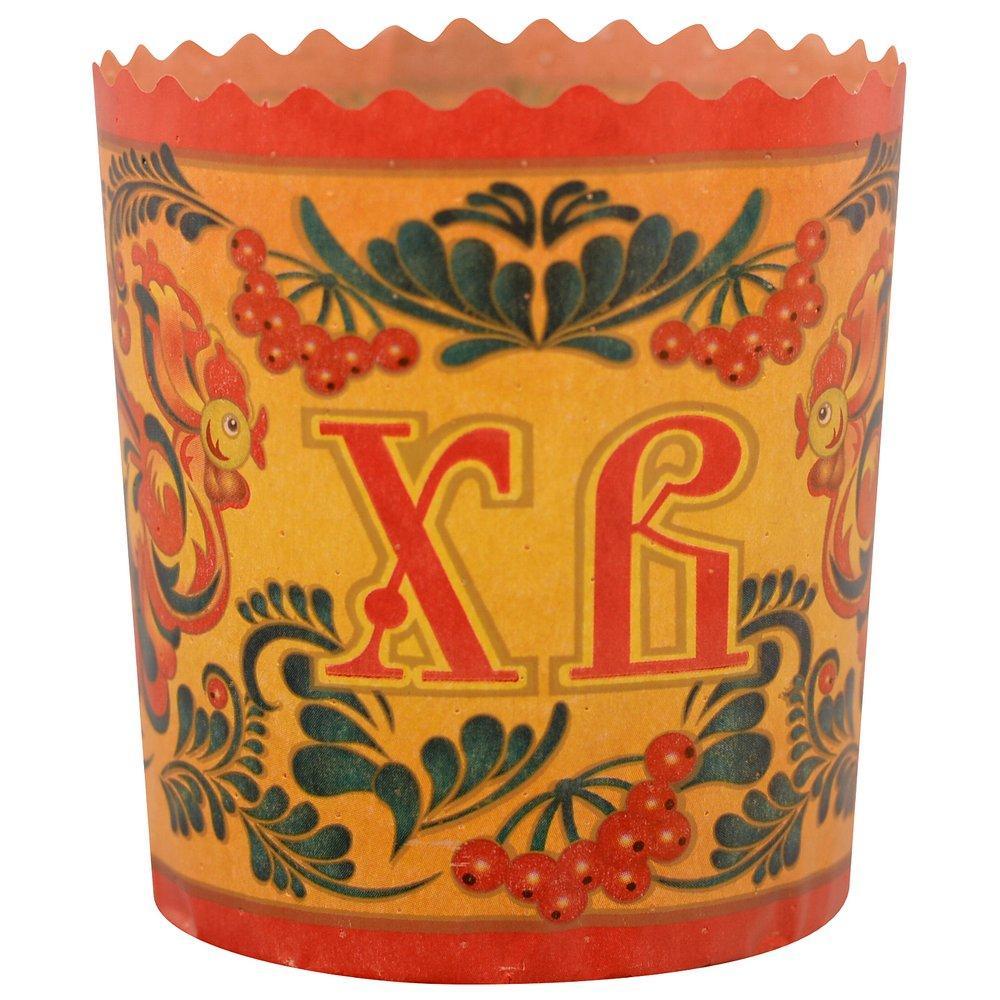 Форма для выпечки кулича бумажная Мультидом орнамент 6 штук 7 см х 8,5 см., пакет