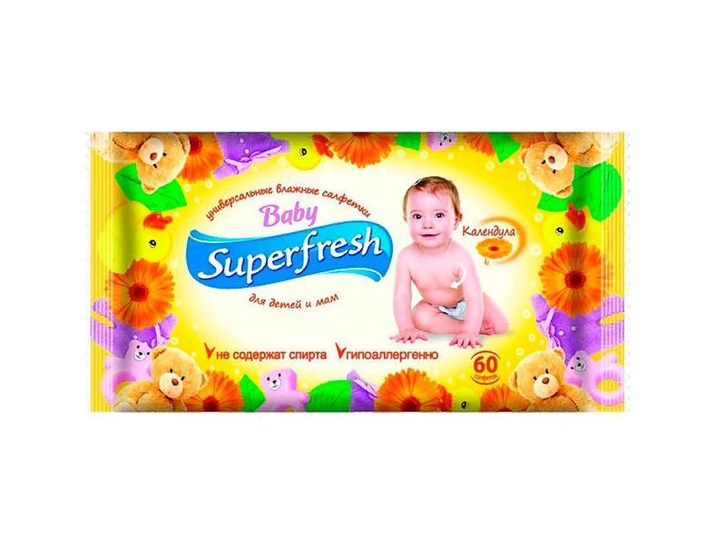 Влажные салфетки Ultra Fresh baby для детей и мам с календулой 60 шт., флоу-пак