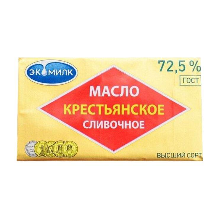 Масло сладко-сливочное Экомилк крестьянское несоленое 72,5% 160 гр., обертка
