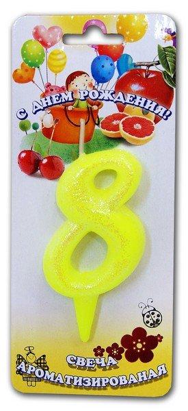 Свеча для торта h35 мм, диз. Мармеладки. Цифра 8, желт., 1 шт/упак 30 шт/кор Россия 2998