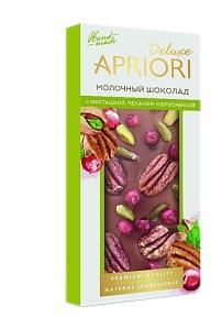 Шоколад APRIORI Deluxe молочный с фисташкой пеканом и брусникой 85 гр., картон