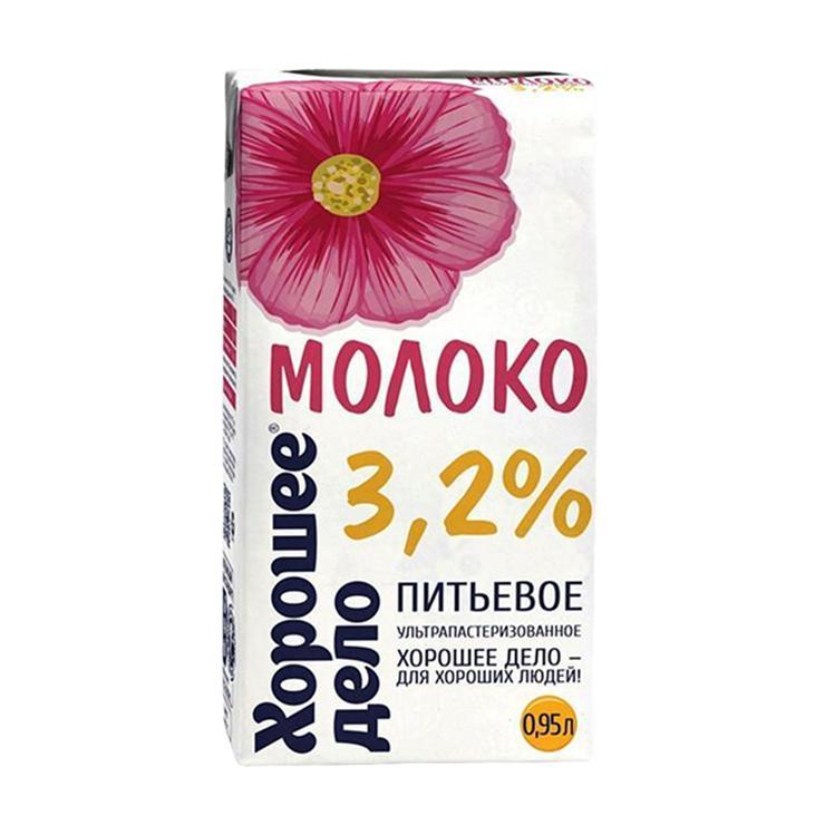 Молоко Хорошее дело ультрапастеризованное 3,2% 950 мл., тетра-пак
