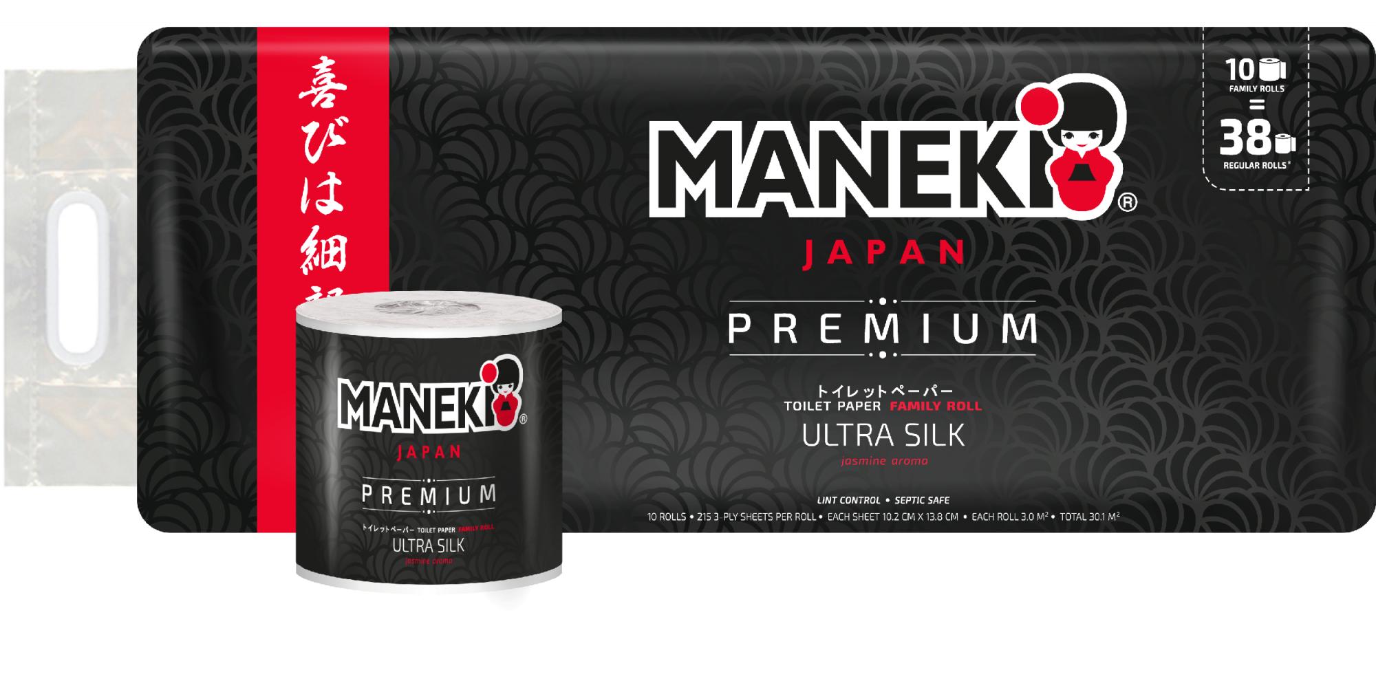 Бумага туалетная Maneki с ароматом жасмина 3 слоя 30 м. 10 рулонов, пакет