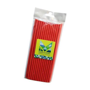 Трубочки одноразовые бумажные Green Mystery Red цвет красный d=6 мм., L=195 мм., 40 штук, Китай, 40 гр., пластиковый пакет