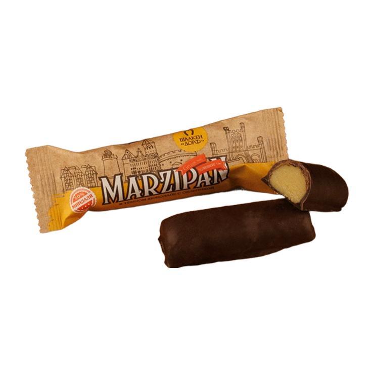 Марципановый батончик ШААКЕН ДОРФ в темном шоколаде с облепихой 50 гр., флоу-пак