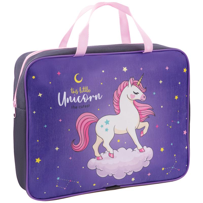 Папка ArtSpace Unicorn А4 с ручками 70 мм на молнии полиэстер., пакет