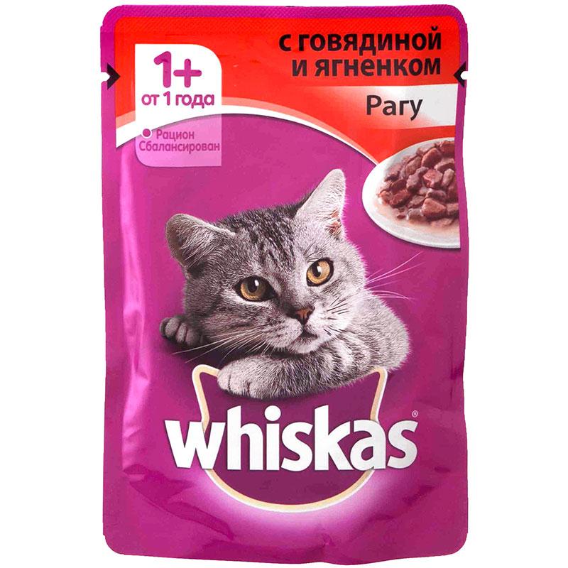 Влажный корм для кошек Whiskas рагу говядина-ягненок 85 гр., пауч