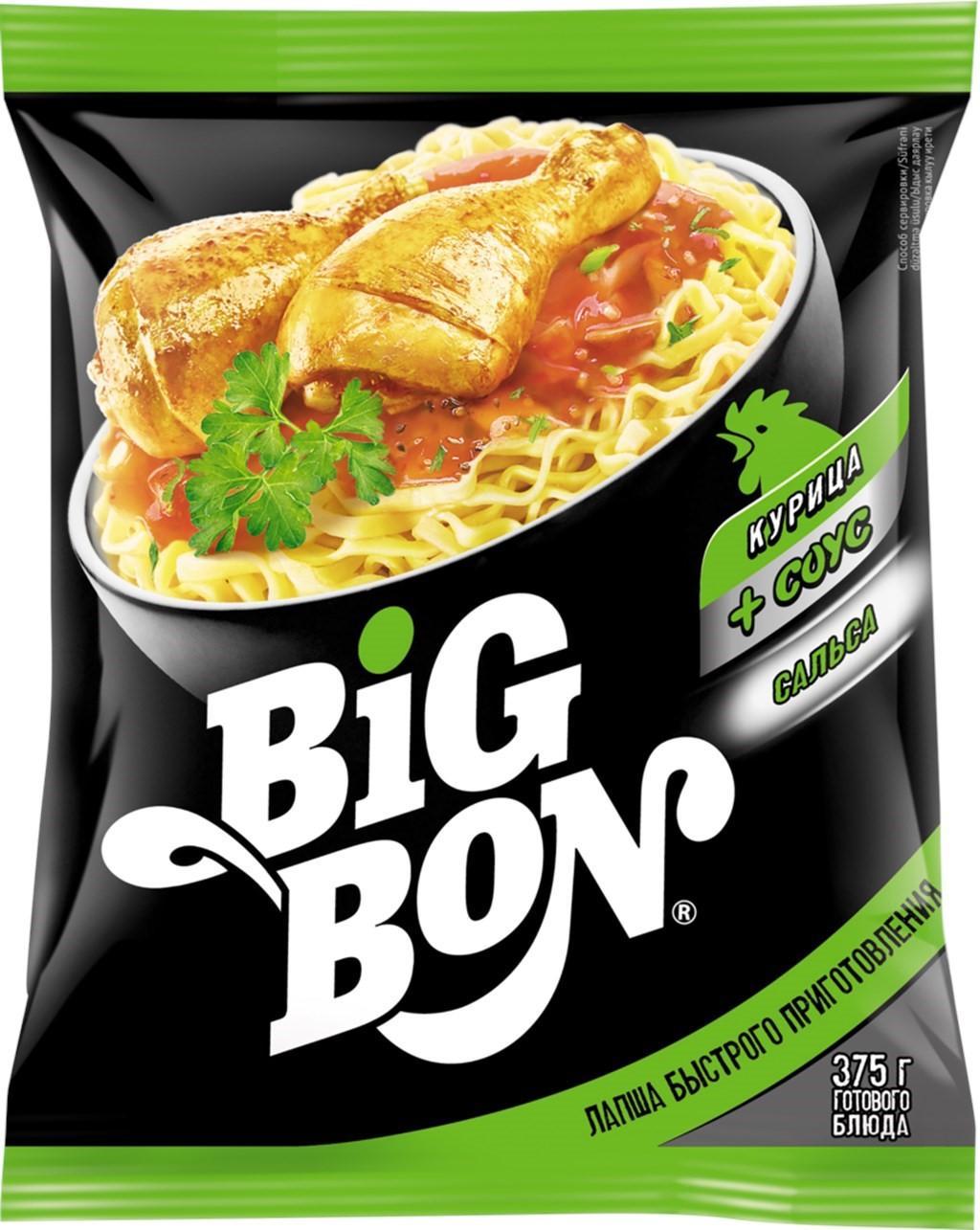 Лапша быстрого приготовления Big Bon курица + соус сальса 75 гр., флоу-пак