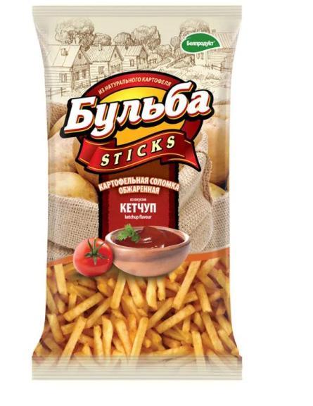 Соломка из цельного картофеля Бульба STICKS обжаренная в ассортименте 75 гр., флоу-пак