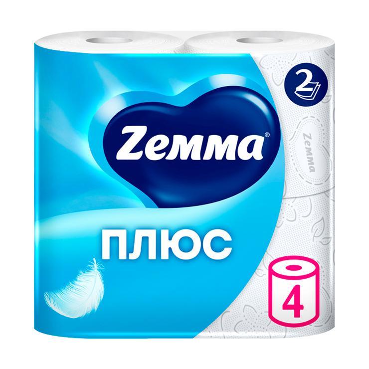 Туалетная бумага Zemma Плюс 4 рулона 2-х слойная, флоу-пак