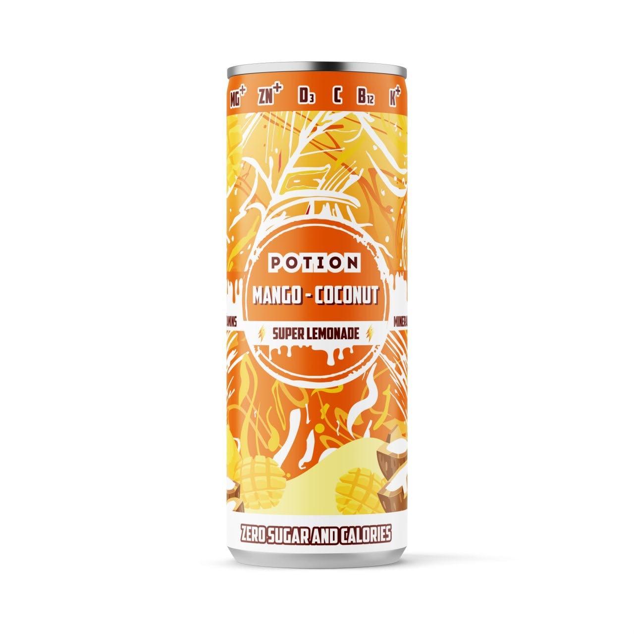 Напиток газированный Potion Super Lemonade манго кокос 330 мл., ж/б