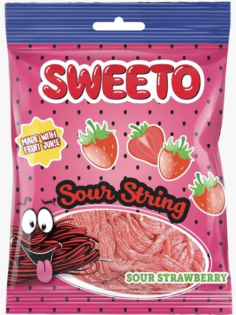 Мармелад Sweeto Sour String Strawberry Кислое спагетти Клубника 80 гр., флоу-пак