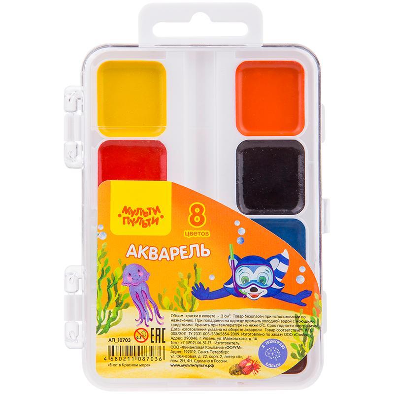 Акварель Мульти-Пульти енот в Красном море медовая 8 цветов без кисти пластик, пакет