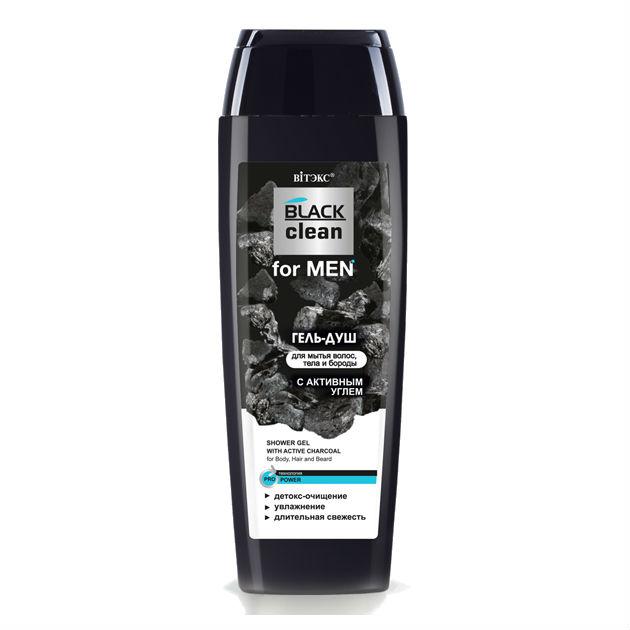 Гель-душ для мытья волос тела и бороды Вiтэкс Black Clean For Men с активным углем 400 мл., ПЭТ