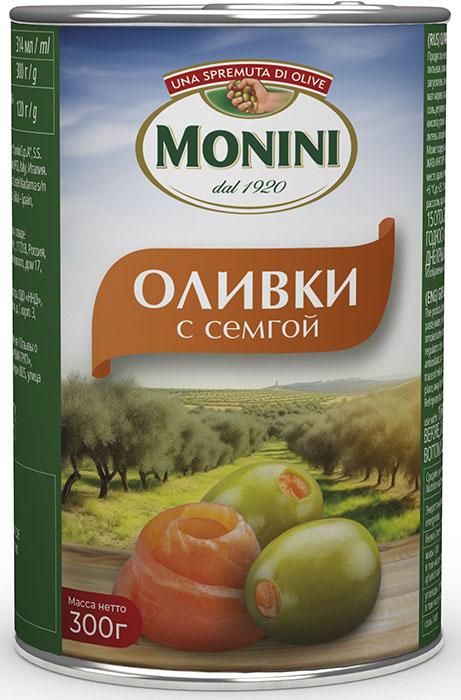 Оливки Monini с семгой 300 гр., ж/б