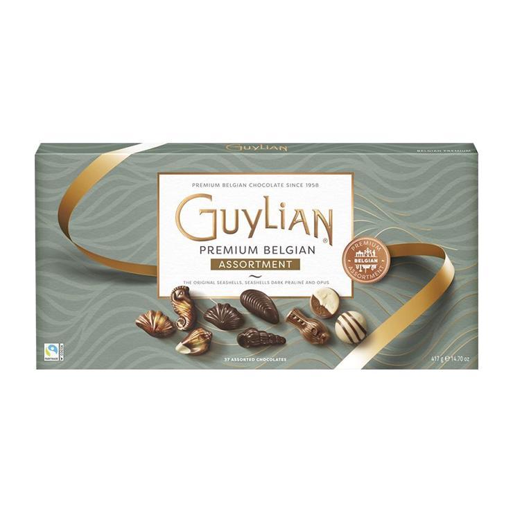 Конфеты Guylian Premium Belgian ассорти морские ракушки + морские коньки горький шоколад + Opus 417 гр., картон