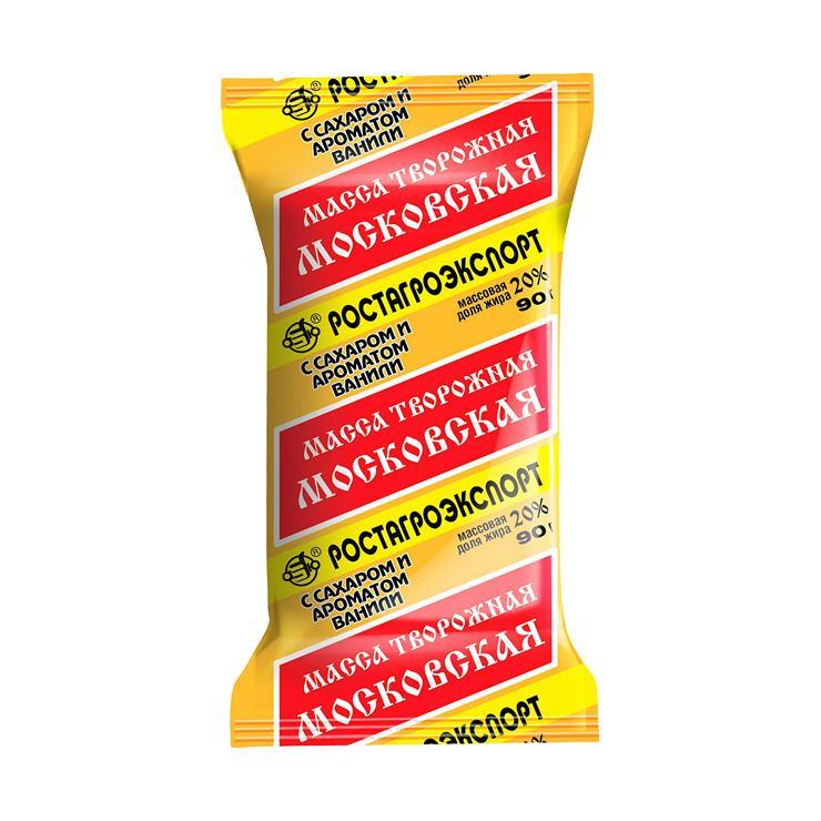 Масса творожная Ростагроэкспорт московская 20% 90 гр., флоу-пак