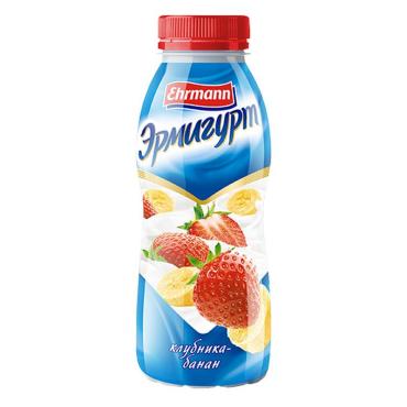 Йогурт питьевой 1,2% Клубника банан, Ehrmann, 420 гр, ПЭТ