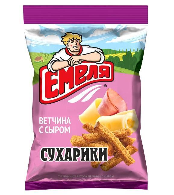 Сухарики Емеля со вкусом ветчины с сыром 90 гр., флоу-пак