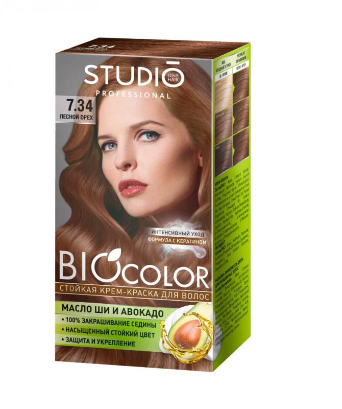 Крем-краска для волос стойкая Studio Professional Biocolor 7.34 Лесной орех 115 мл., картон