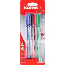 Ручка шариковая K1 0,7 мм., 4 цвета Kores, блистер