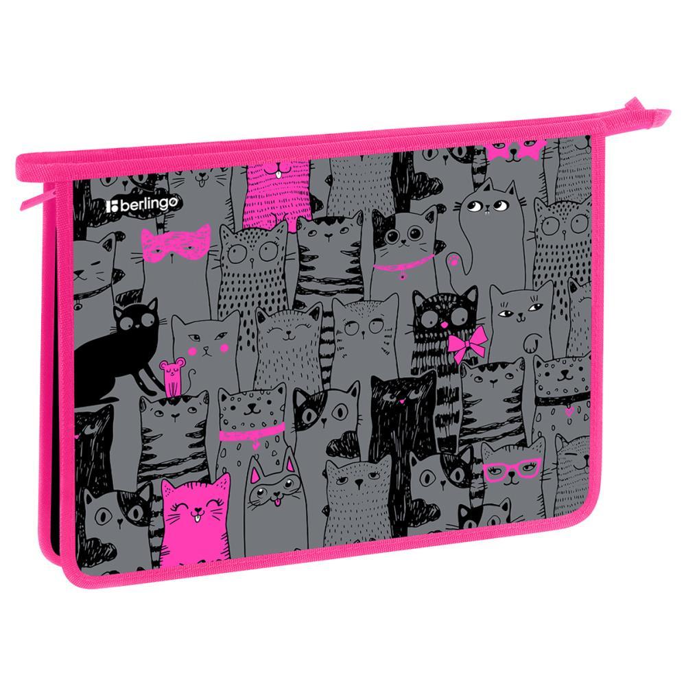 Папка для тетрадей Berlingo Happy Cats А4 340х245х40 мм 1 отделение на молнии пластик, пакет