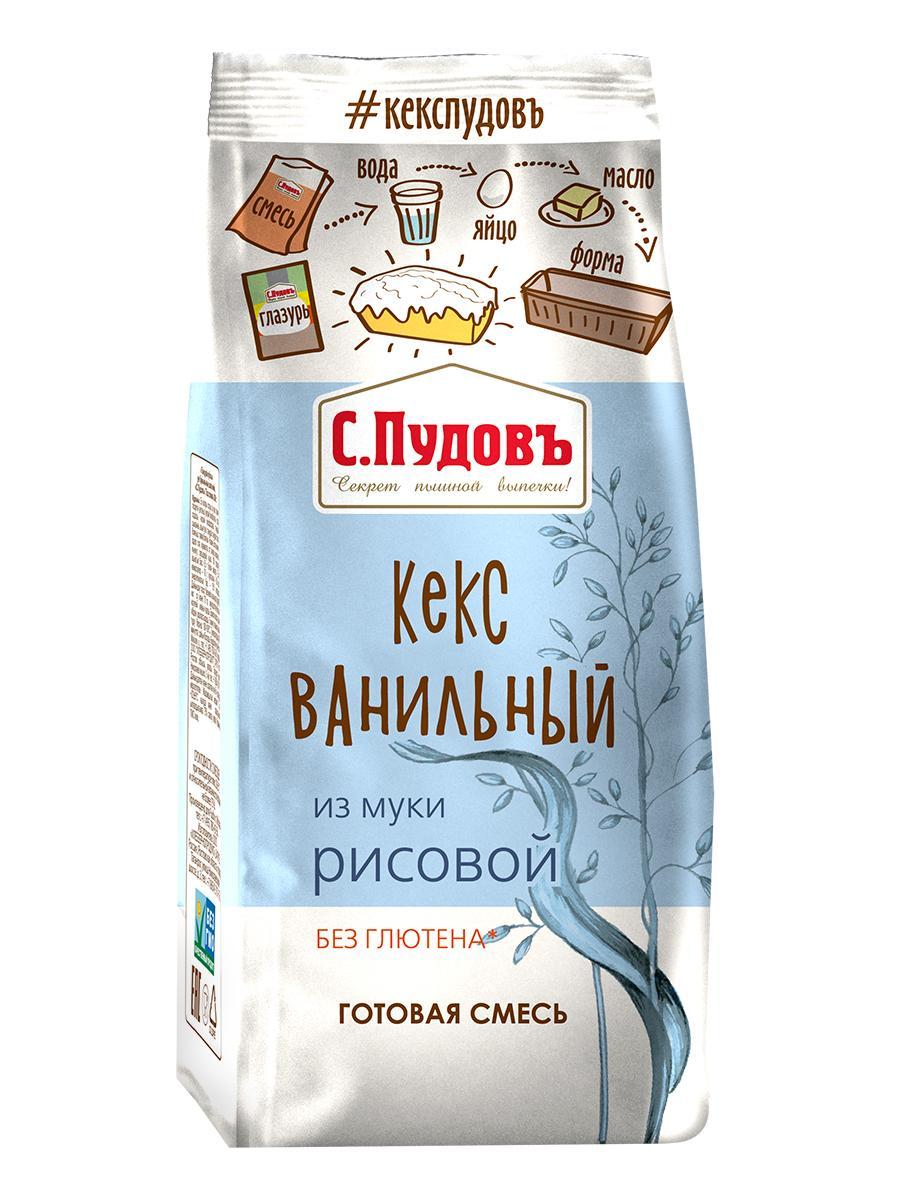 Смесь для выпечки С.Пудовъ ванильный кекс из 100% рисовой муки 300 гр., флоу-пак