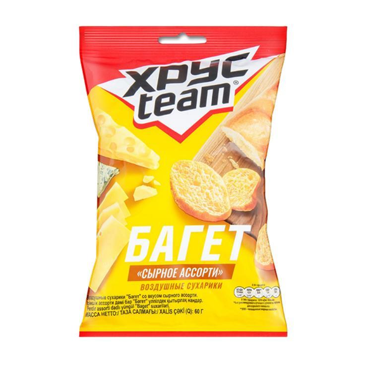 Сухарики ХрустTeam багет сырное ассорти 60 гр., флоу-пак