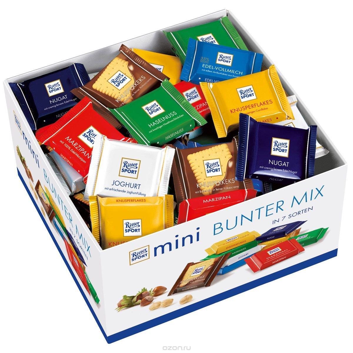 Набор мини-шоколадок Ritter Sport Яркая коллекция 7 вкусов 16,7 гр. 84 шт., картон