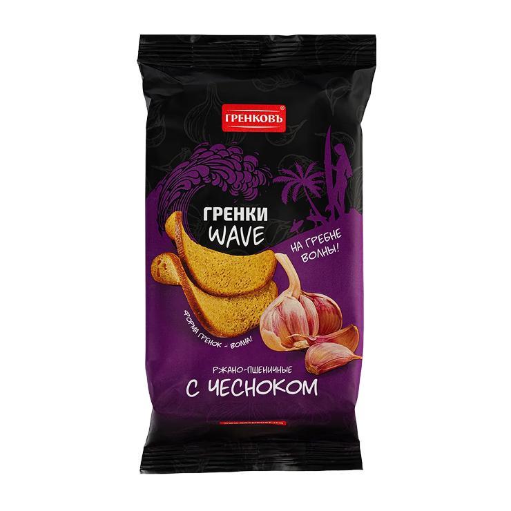 Гренки Гренковъ WAVE ржано-пшеничные со вкусом чеснока 75 гр., флоу-пак