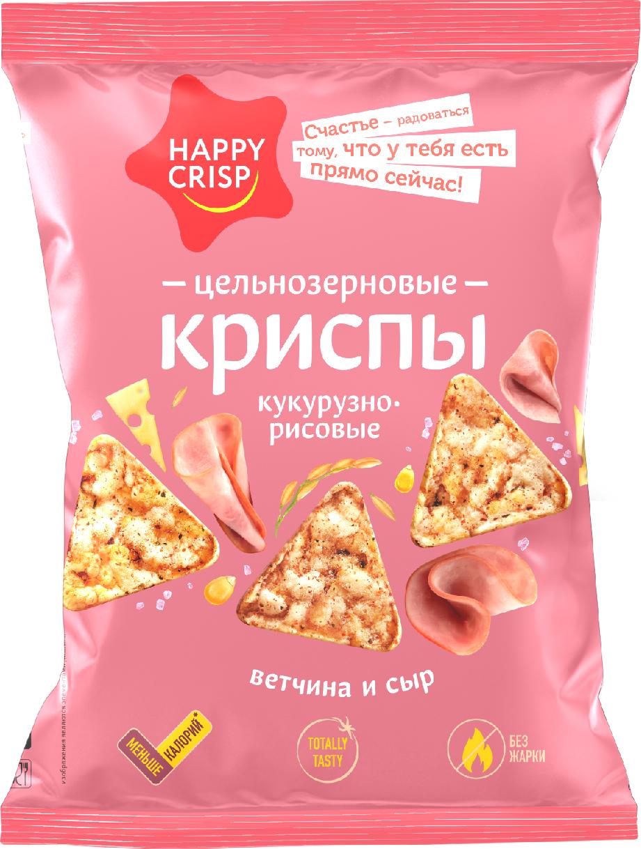 Криспы цельнозерновые HAPPY CRISP  Ветчина и сыр 50 гр., флоу-пак