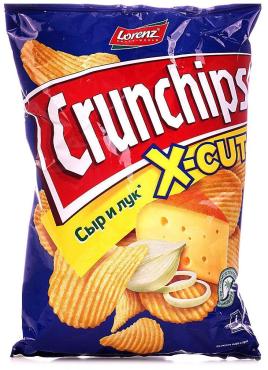 Картофельные чипсы Crunchips x-cut со вкусом сыра и лука, 70 гр., флоу-пак