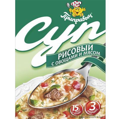 Суп быстрого приготовления Приправыч Рисовый с овощами и мясом, 60 гр., пластиковая упаковка