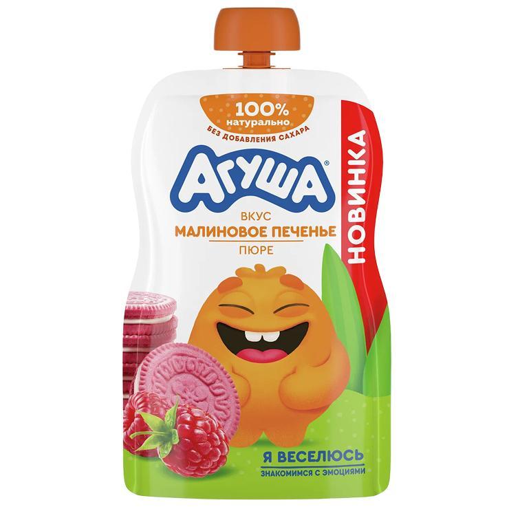 Пюре Агуша фруктовое малиновое печенье с 8 месяцев 80 гр., дой-пак