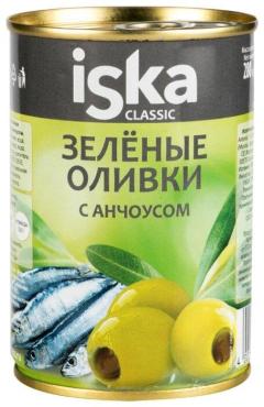 Оливки зеленые с анчоусом Iska Classic, 300 мл., ж/б