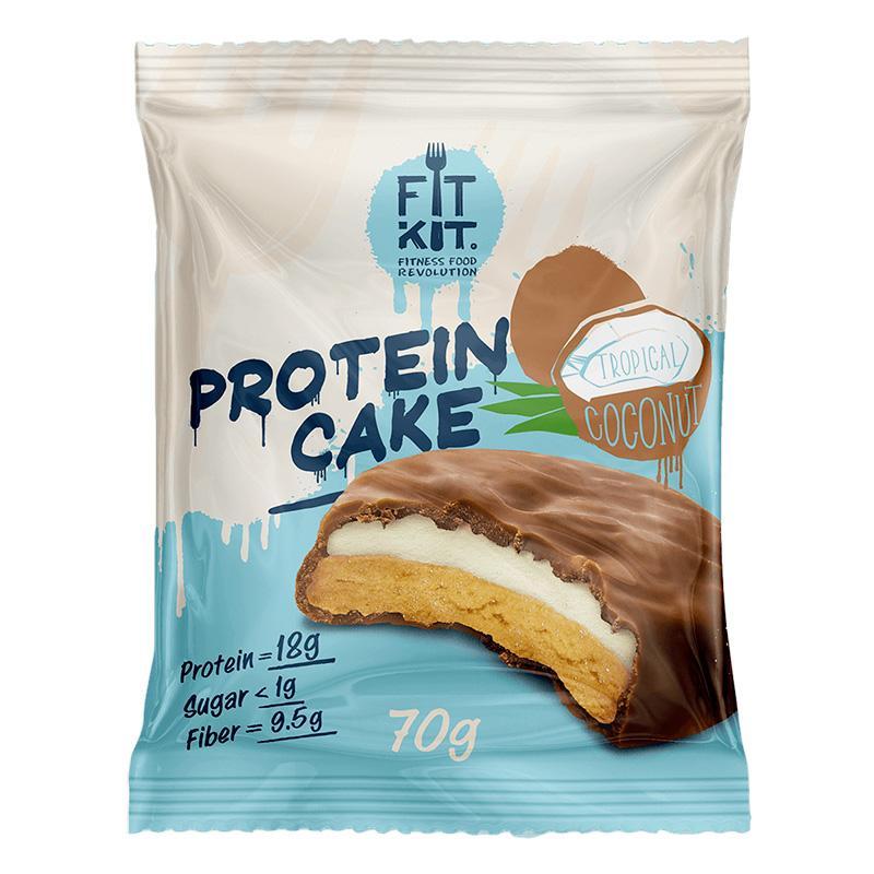 Печенье протеиновое FIT KIT Chocolate Protein Cake тропический кокос в шоколаде 70 гр., флоу-пак