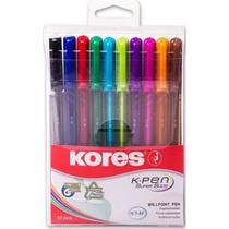 Ручки шариковые 10 цветов Kores, пластиковая упаковка