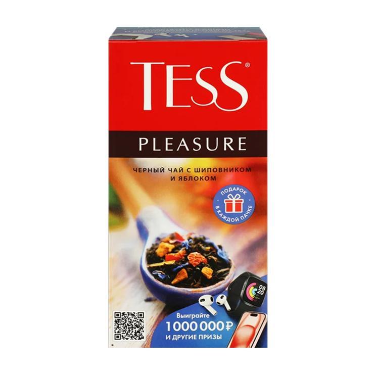Чай Tess pleasure черный с шиповником и яблоком 25 пакетиков 50 гр., картон