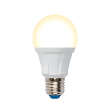 Лампа светодиодная, диммируемая, форма «А», матовая, серия яркая, теплый белый свет (3000К), LED-A60 12W/3000K/E27/FR/DIM PLP01WH, Uniel, картонная коробка