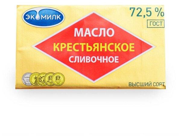 Масло ЭкоМилк Крестьянское сладко-сливочное несоленое 72,5% 160 гр., обертка
