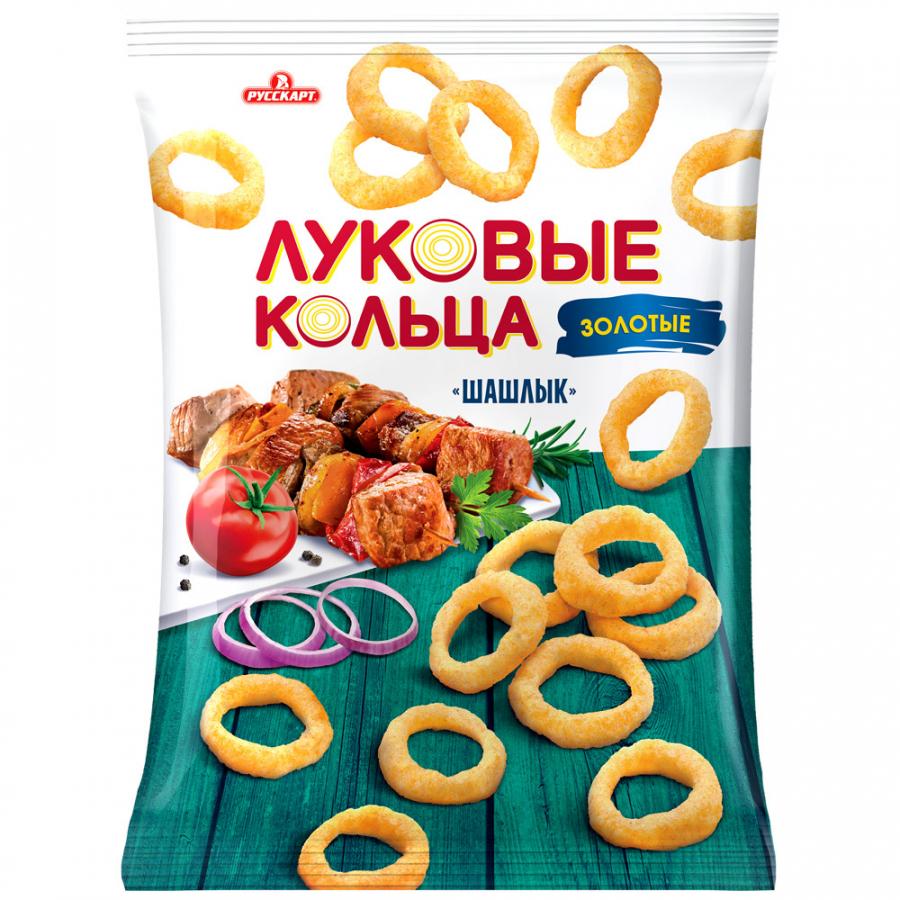 Кольца луковые Русскарт Золотые снеки хрустящие со вкусом шашлыка 100 гр., флоу-пак