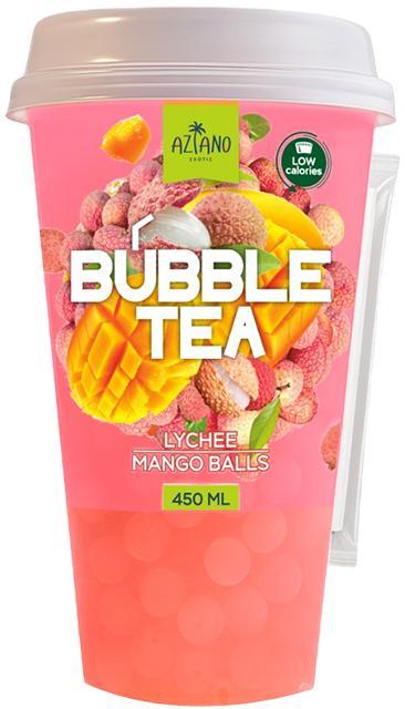 Чай холодный Aziano Bubble tea со вкусом личи и джус болами со вкусом манго 450 мл., стакан