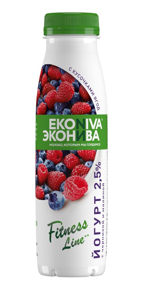 Йогурт питьевой ЭкоНива Fitness Line с черникой и малиной 2,5% 300 гр., ПЭТ